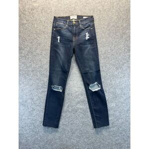 Frame Jeans Women's 25 Le High Skinny Dark Blue Distressed Raw Hem Denim‎ Pants